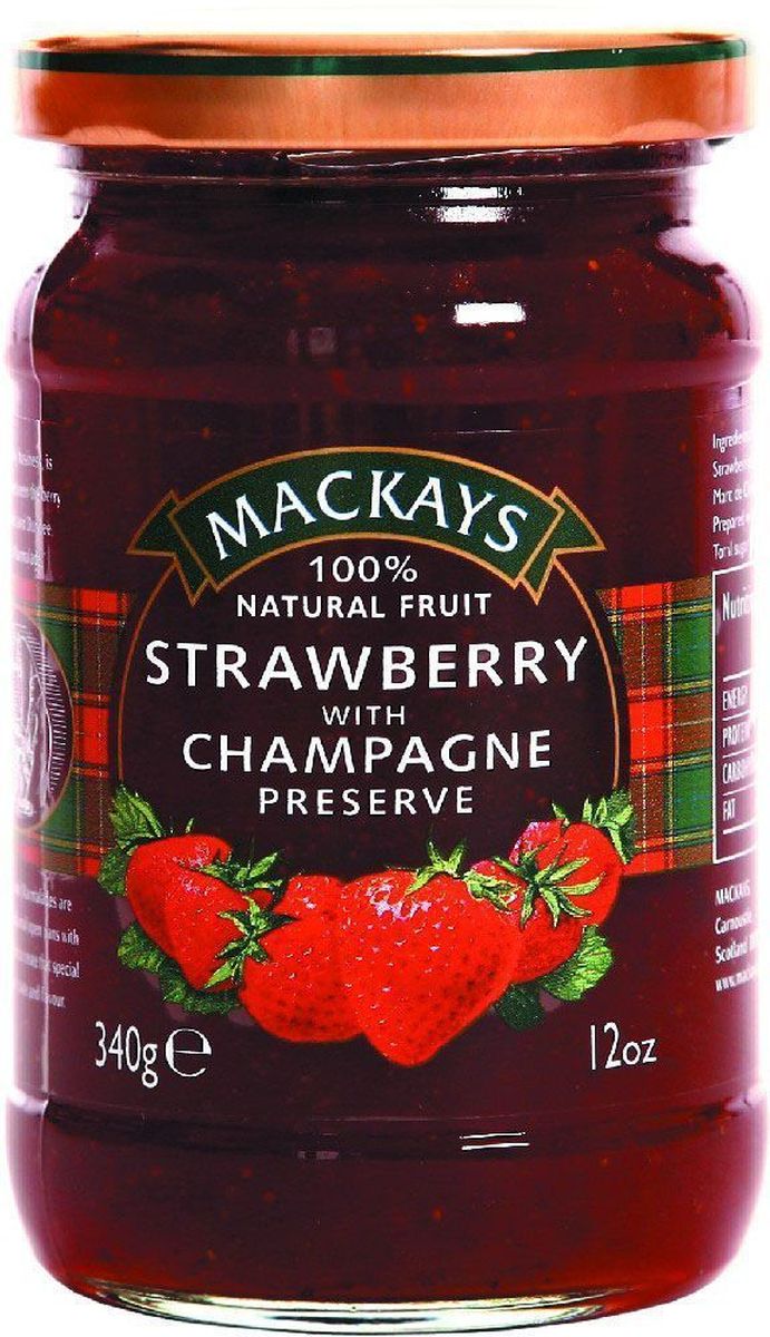 Mackays Десерт ягодный из клубники с шампанским, 340 г211114 Mackays Десерт ягодный из клубники с шампанским, 340 г211114Для приготовления джемов используют только местные шотландские ягоды наивысшего качества с ягодных полей Пертшира, которые считаются одними из лучших в мире. Сервируйте роскошный завтрак с этим джемом из шотландской клубники с добавлением шампанского.
