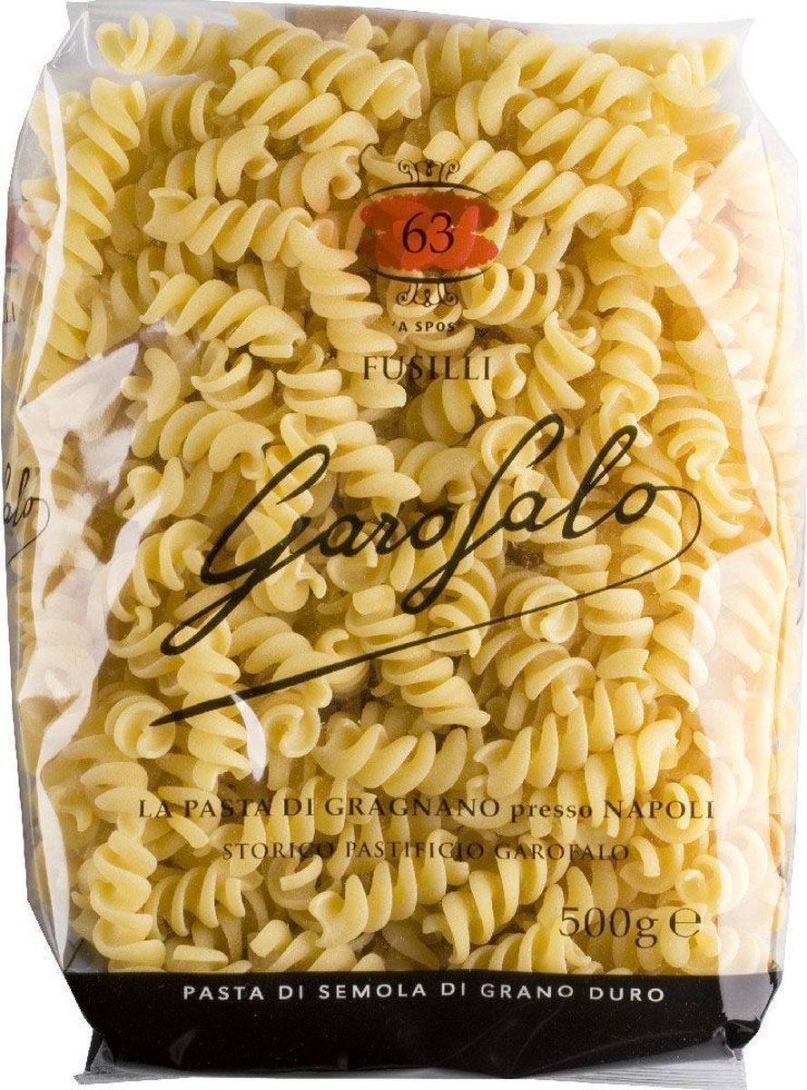 Garofalo Фузилли спирали № 63, 500 г259504 Garofalo Фузилли спирали № 63, 500 г259504Фузилли (итал. fusilli — маленькие спиральки) — разновидность лапши, классическая итальянская паста в виде спирали из твердых сортов пшеницы. Подаются с очень густыми соусами или в макаронных салатах.