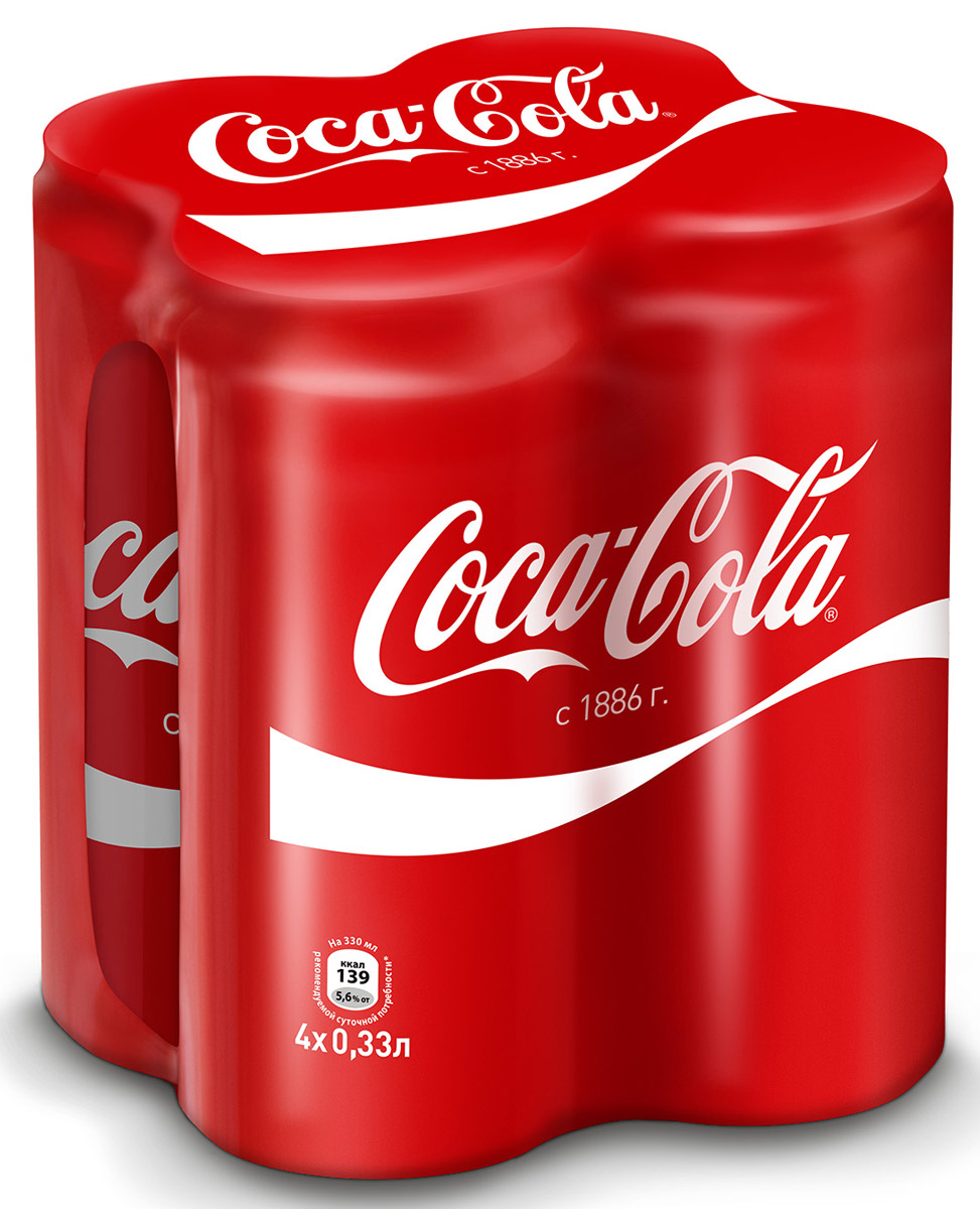 Coca-Cola напиток сильногазированный, 4 штуки по 0,33 л1180809 Coca-Cola напиток сильногазированный, 4 штуки по 0,33 л1180809Кока-Кола - самый популярный напиток за всю историю компании Coca-Cola, был придуман аптекарем Доктором Джоном Пэмбертоном в Атланте, штат Джорджия в 8 мая 1886 года. Никто не помнит, каким образом сироп доктора Пэмбертона смешался с газированной водой, но новый прохладительный напиток был сразу признан одновременно вкусным и освежающим. Формула Coca-Cola - один из самых тщательно оберегаемых коммерческих секретов всех времен и народов. Уважаемые клиенты! Обращаем ваше внимание, что полный перечень состава продукта представлен на дополнительном изображении. Упаковка может иметь несколько видов дизайна. Поставка осуществляется в зависимости от наличия на складе.