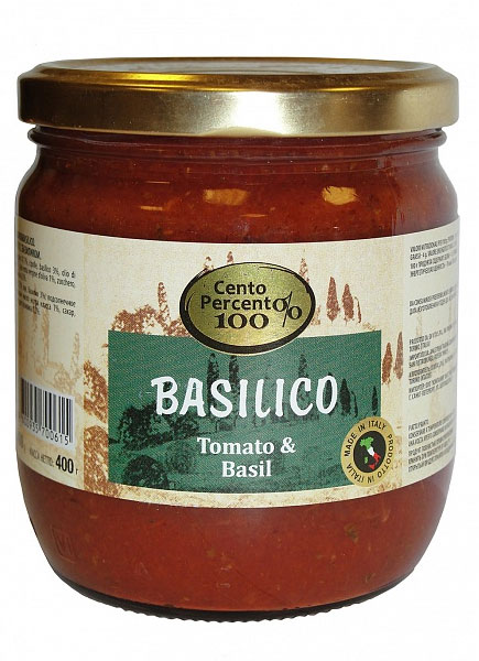 Cento Percento соус томатный с базиликом, 400 г169092 Cento Percento соус томатный с базиликом, 400 г169092Томатный соус с базиликом Cento Percento - это классическое сочетание спелых томатов и душистого базилика в сопровождении смеси масел, специй и морской соли. Подходит для приготовления пасты, пиццы. Запеченное в нем мясо или рыба приобретают мягкость и аппетитный аромат.
