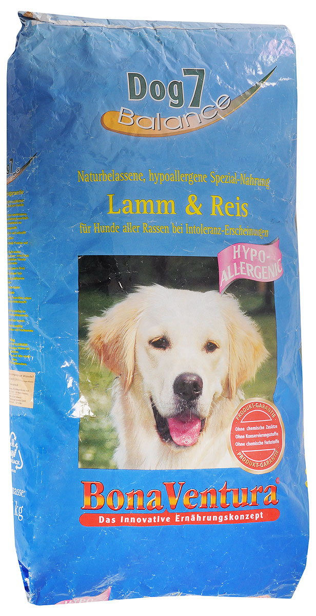 Корм сухой BonaVentura Dog 7 Hipo Allergenic для собак, гипоаллергенный, с бараниной и рисом, 12,5 кг205412 Корм сухой BonaVentura Dog 7 Hipo Allergenic для собак, гипоаллергенный, с бараниной и рисом, 12,5 кг205412Натуральный гиппоалергенный корм для собак BonaVentura Dog 7 Hipo Allergenic произведен из продуктов, пригодных в пищу человека по специальной технологии, схожей с технологией Sous Vide. Благодаря технологии при изготовлении сохраняются все натуральные витамины и минералы. Это достигается благодаря бережной обработке всех ингредиентов при температуре менее 80 градусов. Такая бережная обработка продуктов не стерилизует продуктовые компоненты. Благодаря этому корма не нуждаются ни в каких дополнительных вкусовых добавках и сохраняют все необходимые полезные вещества. При производстве кормов используются исключительно свежие натуральные продукты: мясо, овощи и зерновые; Приготовлено из 100% свежего мяса, пригодного в пищу человеку; Содержит натуральные витамины, аминокислоты, минеральные вещества и микроэлементы; С экстрактом масла зародышей зерна пшеницы холодного отжима (Bio-Dura); Без химических красителей, усилителей вкуса, искусственных консервантов...