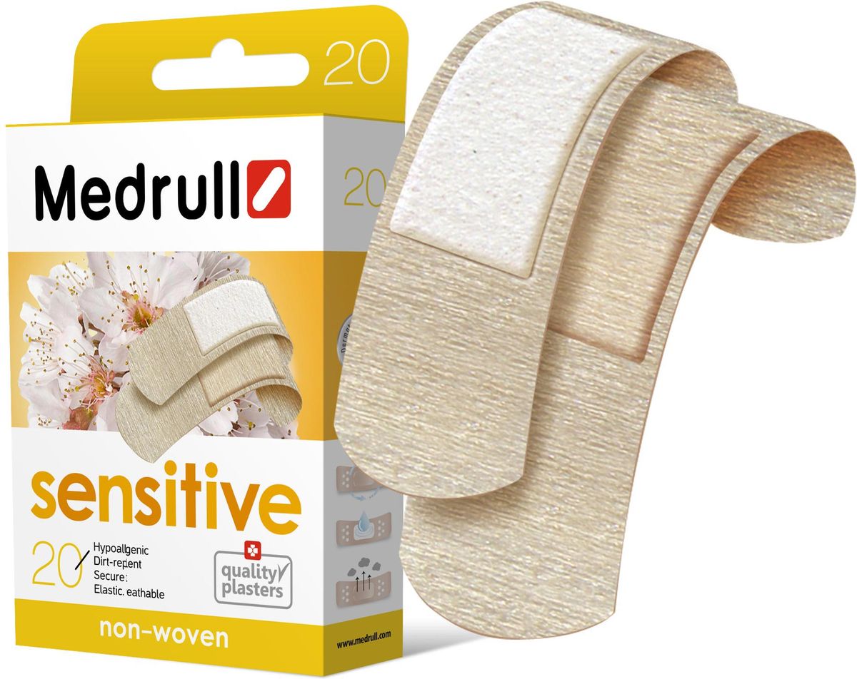 Medrull Набор пластырей Sensitive, №204742225004673 Medrull Набор пластырей Sensitive, №204742225004673Гипоаллергенные пластыри, предназначены для людей, кожа которых чувствительна к факторам окружающей среды. Изготовлены из тонкого, нетканного, приятного для кожи материала. Cостав материала - 100% нетканный полиэстр. Не рекомендован при чувствительности кожи к составу материала данного пластыря. Свойства пластыря: гипоаллергенные, грязенепроницаемые, эластичные, дышащие, плотно прилегающие. Абсорбирующая подушечка изготовлена из вискозы и обладает высокой впитываемостью. Верхняя часть подушечки обработана полипропиленом, что защищает от вероятности прилипания пластыря к поврежденной поверхности кожи.