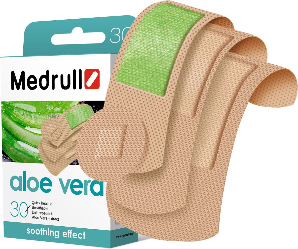 Medrull Набор пластырей Aloe Vera, №304742225004628 Medrull Набор пластырей Aloe Vera, №304742225004628Пластыри с экстрактом Aloe Vera. Научно исследовано, что Aloe Vera является натуральным антисептиком, обладающим свойствами защиты против вирусов, бактерий, грибков, а также болеутоляющим свойством. Благодаря натуральным свойствам, пластыри, абсорбирующая подушечка которых, содержит натуральный экстракт Aloe Vera, своим уникальным биохимическим составом, помогут бережно защитить рану от размножения микроорганизмов и бактерий, а также успокоит кожу и ускорит процесс заживления. Рекомендовано использовать пластыри только после дезинфекции раны. Свойства пластыря: водонепроницаемые, грязенепроницаемые, гипоаллергенные, эластичные, дышащие, плотно прилегающие. Изготовлены из тонкого, полимерного, трехдименсионного, микроперфорированного материала. Абсорбирующая подушечка изготовлена из вискозы и обладает высокой впитываемостью. Верхняя часть подушечки обработана полипропиленом, что защищает от вероятности прилипания пластыря к поврежденной поверхности кожи. Содержит 1.5% экстракт Аloe...