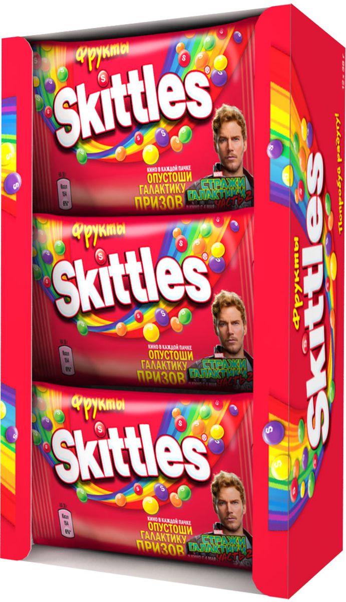 Skittles Фрукты драже в сахарной глазури, 12 пачек по 38 г5000159372923 Skittles Фрукты драже в сахарной глазури, 12 пачек по 38 г5000159372923Жевательные конфеты Skittles Фрукты c разноцветной глазурью предлагают радугу фруктовых вкусов в каждой упаковке! Конфеты с ароматами лимона, лайма, апельсина, клубники и черной смородины: заразитесь радугой, попробуйте радугу! Уважаемые клиенты! Обращаем ваше внимание, что полный перечень состава продукта представлен на дополнительном изображении.