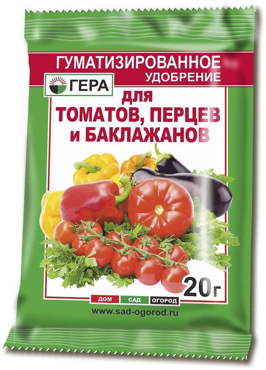 Удобрение Гера Для томатов и перцев, 20 г8012 Удобрение Гера Для томатов и перцев, 20 г8012Смешанное удобрение для основного внесения и подкормки томатов, перцев, баклажанов на всех видах почв . Не содержит хлора и нитратного азота. Содержит полный сбалансированный набор элементов питания, необходимых для нормального роста и развития растений. Стимулирует развитие плодов, улучшает вкусовые качества. Введение гумата увеличивает рост наземной и корневой части растений, повышает устойчивость растений к неблагоприятным воздействиям среды, болезням и вредителям, а также позволяет повысить эффективность усвоения минеральных компонентов удобрения за счет перевода их в более доступную для растений форму.