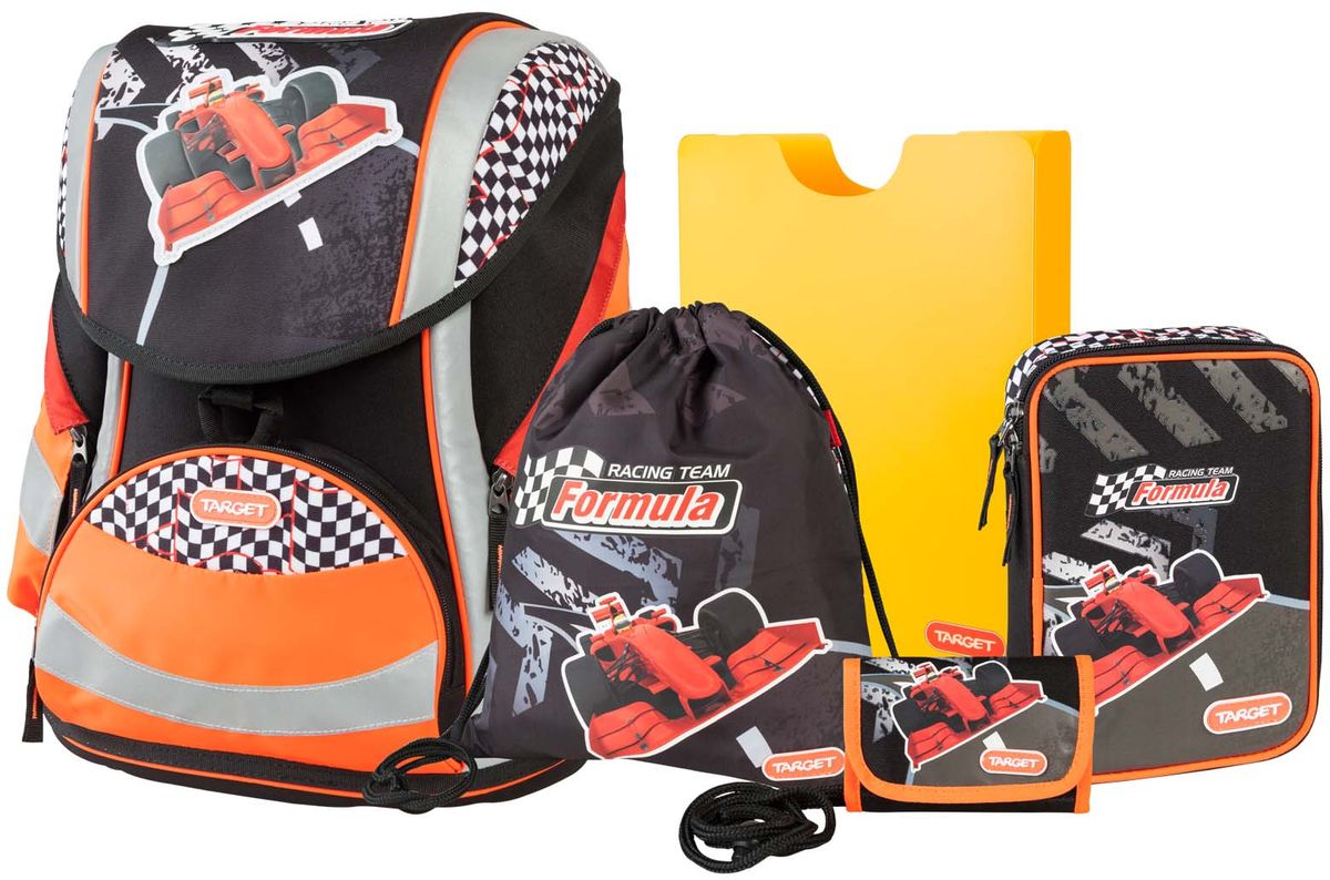 Target Collection Ранец школьный Формула 1 5 в 117937 Target Collection Ранец школьный Формула 1 5 в 117937Ранец изготовлен из современных, прочных материалов. Техническими особенностями ранца является система Flexiball - поясничная поддержка, правильно распределяет вес ранца, автоматически подстраивается под ребенка, и поэтому обеспечивает идеальное положение в области поясницы ребёнка. Плечевые лямки можно регулировать для каждого ребенка индивидуально, содержат вентиляционные отверстия, оснащены ЭКО-пеной. Светоотражающий материал присутствует на передней, боковой и задней частях рюкзака, что позволяет сделать вашего ребенка более заметным, а так же обезопасить его не только днем, но и ночью. Молнии рюкзака прочные, металлические. В комплект данного набора входит сам ранец, сумка для сменной обуви, пенал овальный, пенал с канцтоварами (В комплекте: Точилка для карандашей, Ластик, Простой карандаш, 6 больших цветных карандаша,12 карандашей цветных), папка-держатель из ЭКО-пластика формата А4. При создании данной модели используются улучшенные материалы (3D), которые имеют свойство...