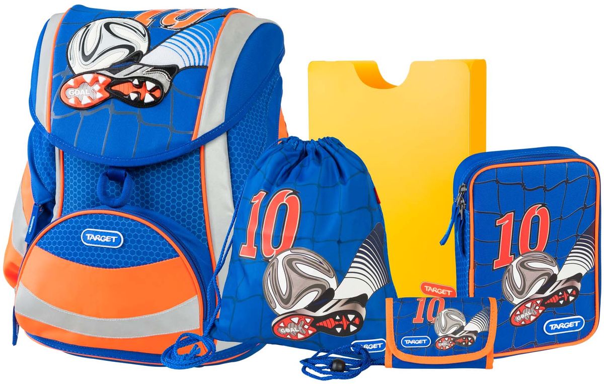 Target Collection Ранец школьный Улетный футбол 5 в 117942 Target Collection Ранец школьный Улетный футбол 5 в 117942Ранец изготовлен из современных, прочных материалов. Техническими особенностями ранца является система Flexiball - поясничная поддержка, правильно распределяет вес ранца, автоматически подстраивается под ребенка, и поэтому обеспечивает идеальное положение в области поясницы ребёнка. Плечевые лямки можно регулировать для каждого ребенка индивидуально, содержат вентиляционные отверстия, оснащены ЭКО-пеной. Светоотражающий материал присутствует на передней, боковой и задней частях рюкзака, что позволяет сделать вашего ребенка более заметным, а так же обезопасить его не только днем, но и ночью. Молнии рюкзака прочные, металлические. В комплект данного набора входит сам ранец, сумка для сменной обуви, пенал овальный, пенал с канцтоварами (В комплекте: Точилка для карандашей, Ластик, Простой карандаш, 6 больших цветных карандаша,12 карандашей цветных), папка-держатель из ЭКО-пластика формата А4. При создании данной модели используются улучшенные материалы (3D), которые имеют свойство...