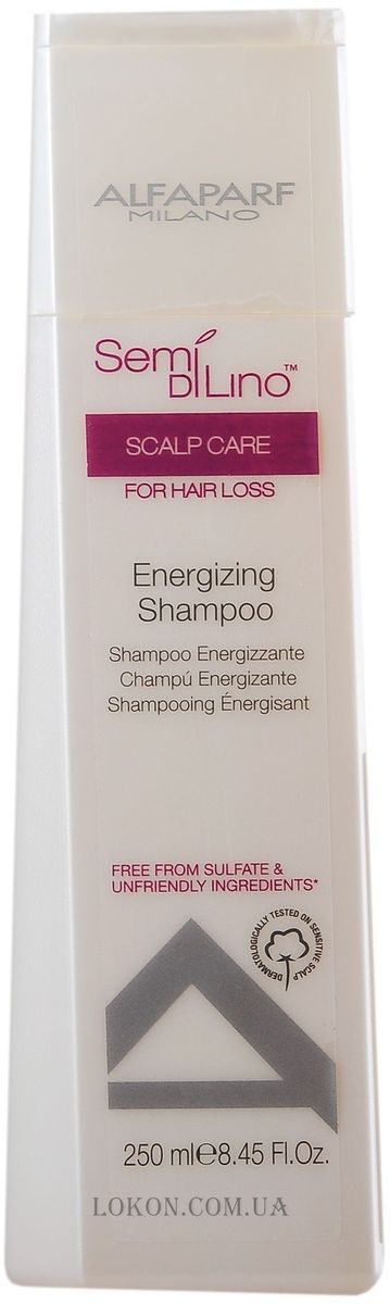 Alfaparf Semi Di Lino Scalp Energizing Shampoo Шампунь энергетический против выпадения волос, 250 мл10026 Alfaparf Semi Di Lino Scalp Energizing Shampoo Шампунь энергетический против выпадения волос, 250 мл10026Энергетический шампунь Alfaparf Milano нормализует цикл жизни и роста волос, стимулирует кожу головы и подготавливает ее к интенсивному уходу. Помогает предотвратить и сократить уровень выпадения волос. Энергетическое воздействие шампуня Альфапарф Милано обусловлено наличием в формуле особых активных ингредиентов: Shine Fix Complex (фиксация сияния), Color Fix Complex (защита цвета), Renovagenyl (восстановление и стимуляция кожи головы) и 3 Energizing Complex – тройной энергетический комплекс: он содержит плюрипотентные клетки винограда, экстракт зеленого грецкого ореха и экстракт рукколы, которые позитивно воздействуют на пролиферацию клеток кожи головы и защищают волосяные фолликулы от окисления и свободных радикалов, помогая предотвратить и сократить уровень потери волос. Объем: 250 мл