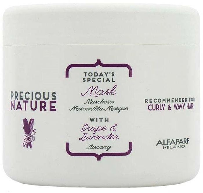 Alfaparf Precious Nature Mask for Curly and Wavy Hair Маска для кудрявых и вьющихся волос, 500 мл12521 Alfaparf Precious Nature Mask for Curly and Wavy Hair Маска для кудрявых и вьющихся волос, 500 мл12521Легкая невесомая увлажняющая маска с эффектом anti-frizz облегчает расчесывание волос, делая их более мягкими и блестящими. Входящие в состав эссенция лаванды и сыворотка винограда способствуют формированию идеальных волн и завитков, не утяжеляя и не перегружая волосы. *100% натуральный ингредиент. НЕ СОДЕРЖИТ: сульфатов, парабенов, парафинов, минеральных масел, синтетических веществ, аллергенов *гипоаллергенные экстракты растений и ароматизаторы Объем: 500 мл