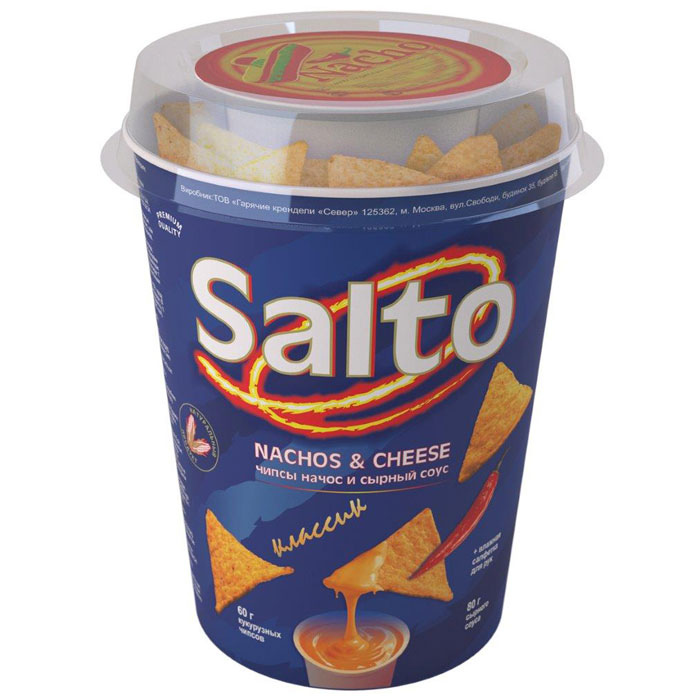 Salto Nachos Классические чипсы кукурузные натуральные, 60 гН00001801 Salto Nachos Классические чипсы кукурузные натуральные, 60 гН00001801Набор, состоящий из натуральных кукурузных чипсов (NASHOS) + сырный соус + влажная салфетка для рук.