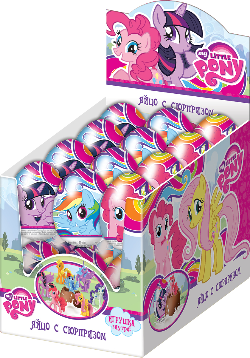 My Little Pony молочный шоколад с сюрпризом, 24 шт по 20 гУТ18015 My Little Pony молочный шоколад с сюрпризом, 24 шт по 20 гУТ18015Пони - одни из самых популярных персонажей у девочек! Молочный шоколад. Коллекция из 7 любимых поняшек!