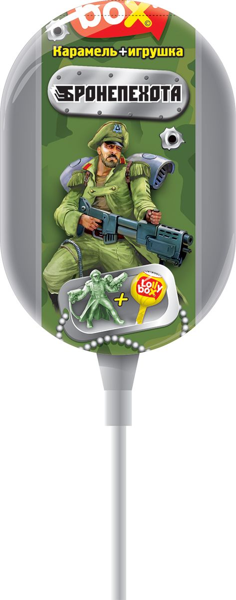 Lolly Box Бронепехота карамель на палочке с игрушкой, 11,4 гУТ18111 Lolly Box Бронепехота карамель на палочке с игрушкой, 11,4 гУТ18111Натуральный состав карамели (без красителей и ароматизаторов). В каждом Lolly Box игрушка. Коллекция из 24-х 3D игрушек.