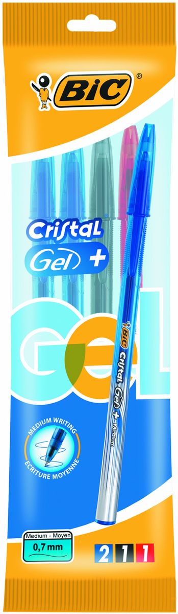 Bic Набор гелевых ручек Cristal Gel 4 штB919229 Bic Набор гелевых ручек Cristal Gel 4 штB919229Набор Гелевых Ручек Cristal Gel + с тремя цветами: синий, черный и красный - это удобный вариант для любителей тонкого письма гелевыми ручками. Яркие цвета, видимый уровень чернил. Гелевая ручка с тонким пишущим узлом. Пишущий узел диаметром 0,5 мм. позволяет чертить красивые тонкие линии. Мягкое письмо. Дизайн с эффектом металлик, а также удобная область грипа для более комфортного письма. Подходит для официальных бланков ЕГЭ, ГИА и т.д.