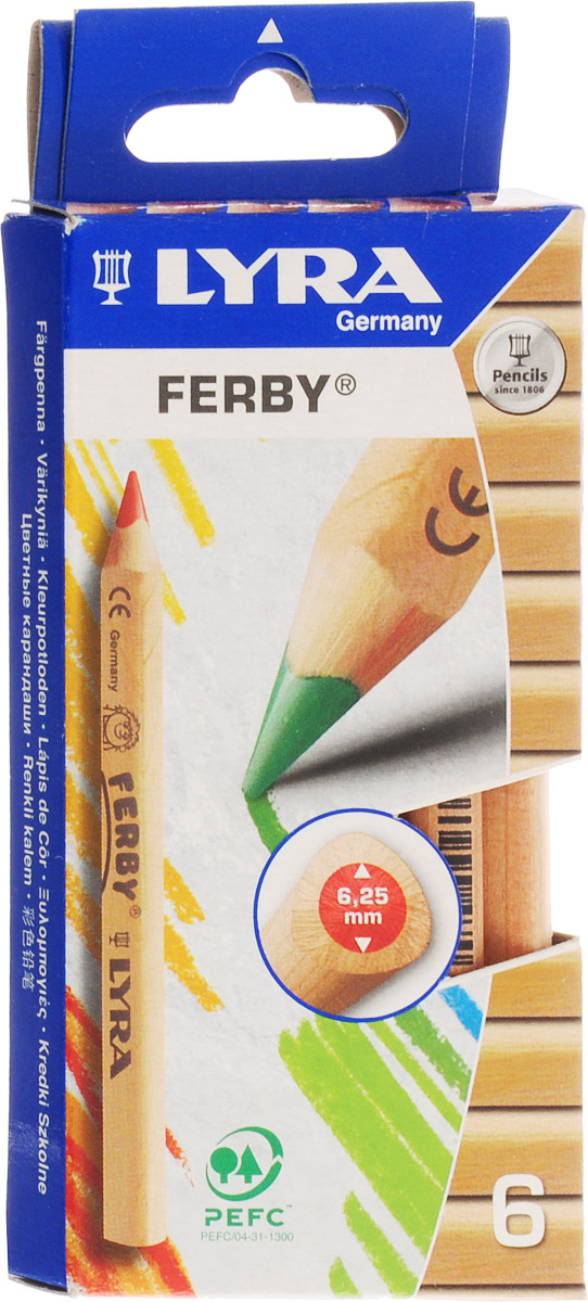 Lyra Набор цветных карандашей Ferby Nature 6 штL3611060 Lyra Набор цветных карандашей Ferby Nature 6 штL3611060Цветные карандаши Lyra Ferby Nature непременно понравятся вашему юному художнику. Набор включает в себя 6 ярких насыщенных цветных карандаша. Имеют эргономичную треугольную форму, которая подходит для раннего развития ребенка. Карандаши изготовлены из натурального сертифицированного нелакированного дерева. Имеют ударопрочный неломающийся высокопигментный грифель, не требующий сильного нажатия. Легко затачиваются. Порадуйте своего ребенка таким восхитительным подарком! В комплекте: 6 карандашей.
