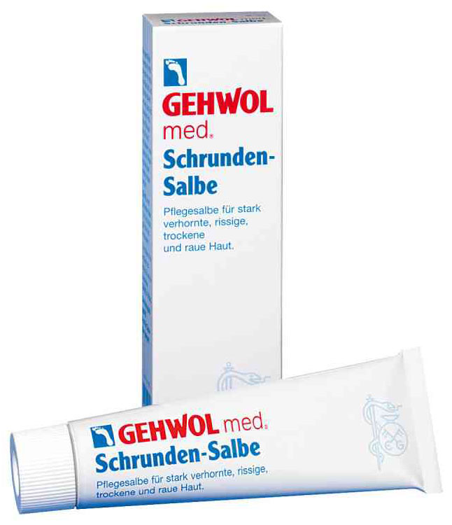 Gehwol Med Salve for cracked skin - Мазь от трещин на ногах 75 мл1*40105 Gehwol Med Salve for cracked skin - Мазь от трещин на ногах 75 мл1*40105Мазь для ухода за сильно загрубевшей, растрескавшейся, сухой и поврежденной кожей. Геволь мед (Gehwol med) мазь от трещин (Salve for cracked skin) содержит в качестве основы специальное медицинское мыло и специально отобранную смягчающую и обладающую смягчающим эффектом комбинацию натуральных эфирных масел, витамина пантенол, ухаживающего за состоянием кожи, и противовоспалительное вещество бисаболол, получаемое из ромашки. При регулярном применении кожа приобретает естественную эластичность, стабильность и хорошо защищена. Особенно хорошо действует при шелушении кожи, покраснениях и сопутствующих неприятных осложнениях. Проверено по дерматологическим показателям. Благоприятно применение при заболевании диабетом. Активные компоненты: вазелин, ланолин, розмариновое масло, эвкалиптовое масло, лавандовое масло, лимонное масло, тимьяновое масло, бисаболол, ментол, камфара, пантенол, оксид цинка, вода.