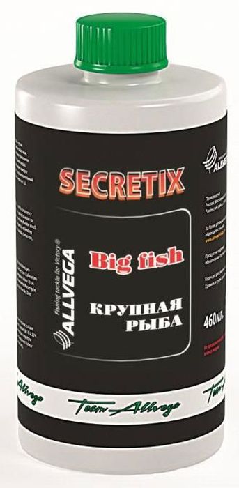 Ароматизатор жидкий для рыбалки ALLVEGA Secretix Big Fish, крупная рыба, 460 мл0057660 Ароматизатор жидкий для рыбалки ALLVEGA Secretix Big Fish, крупная рыба, 460 мл0057660Aроматизатор, обладающий густой консистенцией и клеящим свой-ством, добавляется в воду для заме-шивания прикормки (от 10 до 25% от используемого объема воды). Ароматизированная вода пропиты-вает каждую частичку прикормки и придаёт ей привлекательный за-пах (ванили, корицы, клубники, чер-вя и т. д.).Этот любимый рыболовами нежный фруктовый вкус всегда считался эффективной добавкой для ловли карпа.