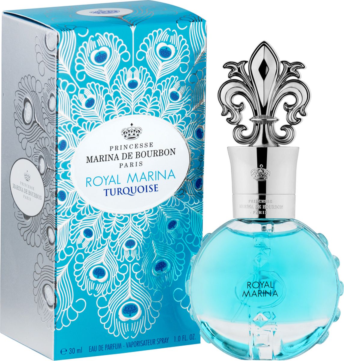 Princesse Marina De Bourbon Paris Royal Marina Turquoise Парфюмерная вода 30 мл2304MB Princesse Marina De Bourbon Paris Royal Marina Turquoise Парфюмерная вода 30 мл2304MBФЛАКОН: Дизайн Royal Marina Turquoise вдохновлен яркими и прекрасными голубыми драгоценными камнями и их абсолютной чистотой, перьями павлина и изысканными шелками королевского двора, что делает этот аромат настоящим знаком величия и принадлежности к знатному роду. Акватический, спокойный и деликатный Royal Marina Turquoise с его бирюзовый оттенком вызывает очарование камня счастья для радужного настроения. Несколько капель “Royal Marina Turquoise” перенесут вас на великолепные балы в интерьерах Замка Версаль. АРОМАТ Royal Marina Turquoise - это чистый и деликатный аромат. Oн открывается очаровательной смесью нот зеленого яблока, персика и «водянистых» фруктов, которые усиливаются зелеными нотами. В сердце аромата находятся свежий Ландыш, Жасмин и Магнолия. Сандал, мускус и Ваниль придают мягкий и сливочный оттенок основной базе.