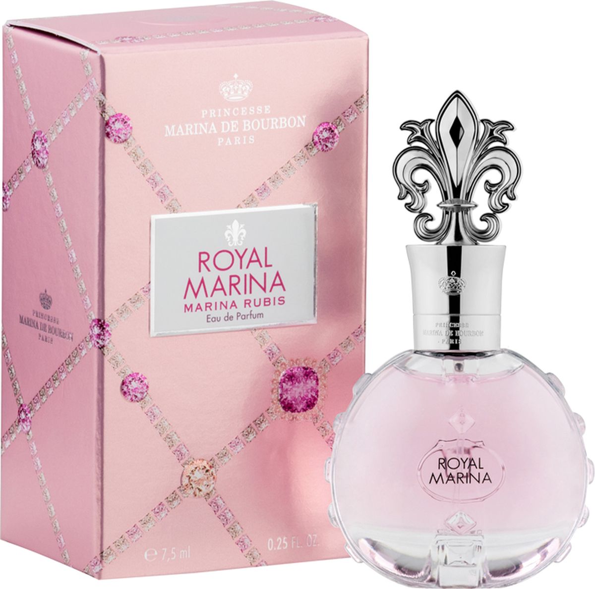 Princesse Marina De Bourbon Paris Royal Marina - Marina Rubis Парфюмерная вода 7,5 мл2795CMB Princesse Marina De Bourbon Paris Royal Marina - Marina Rubis Парфюмерная вода 7,5 мл2795CMBФЛАКОН: Pаспространяя вокруг изысканный аромат, изящный и великолепный, словно рубиновый наряд, она держится по-королевски, оставляя после себя соблазнительный элегантный шлейф. Утонченный флакон, гармоничный и роскошный, инкрустирован тонко ограненными драгоценными камнями и печатью Royal Marina. Флакон увенчан колпачком в форме геральдической лилии, что делает его еще более желанным сокровищем династии. Его прозрачность акцентирует внимание на чистоте и нежности аромата. АРОМАТ: Всего несколько капель Royal Marina Rubis заставят вас почувствовать дрожащие ноты этого удивительного незабываемого аромата. Базой аромата являются Роза и белые ноты Мимозы и Жасмина, сочетающиеся с сияющей комбинацией игристых пикантных Фруктовых нот и основанием из Янтаря и Сандалового дерева. Легкомысленный, цветочный и чувственный Royal Marina Rubis - это захватывающий аромат для деликатной женщины, которая стремится продемонстрировать свой шарм и женственность.