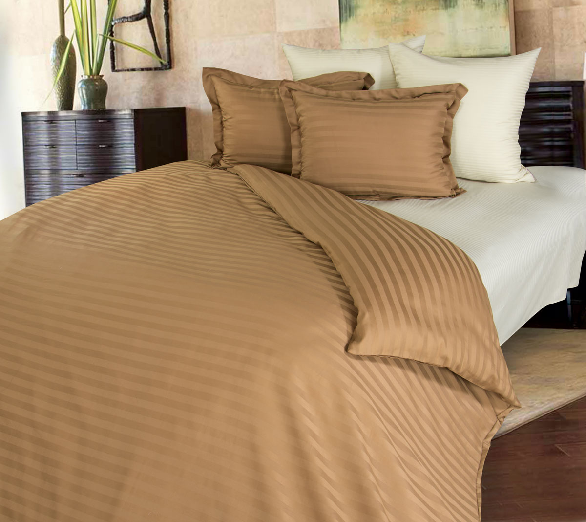 Комплект белья Folke Stripes, 2-спальный с евро простыней, наволочки 50x70, цвет: латтеBEDSETLA2 Комплект белья Folke Stripes, 2-спальный с евро простыней, наволочки 50x70, цвет: латтеBEDSETLA2Комплект постельного белья Stripes изготовлен из натурального, 100% хлопка страйп-сатина сложного плетения, создающего эффект чередования матовых и глянцевых полос. У постельного белья гладкая и приятная на ощупь фактура с шелковым блеском. Белье Stripes - это вечная классика и изысканный вкус.