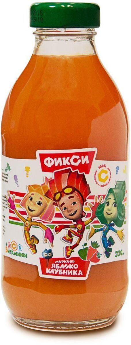 Фиксики Морковь Яблоко Клубника нектар детский, 0,33 л0005 Фиксики Морковь Яблоко Клубника нектар детский, 0,33 л0005Нектар морковь яблоко клубника с мякотью гомогенизированный ГОСТ 32100-2013. Минимальная объемная доля пюре 50%. Изготовлен из концентрированного пюре.