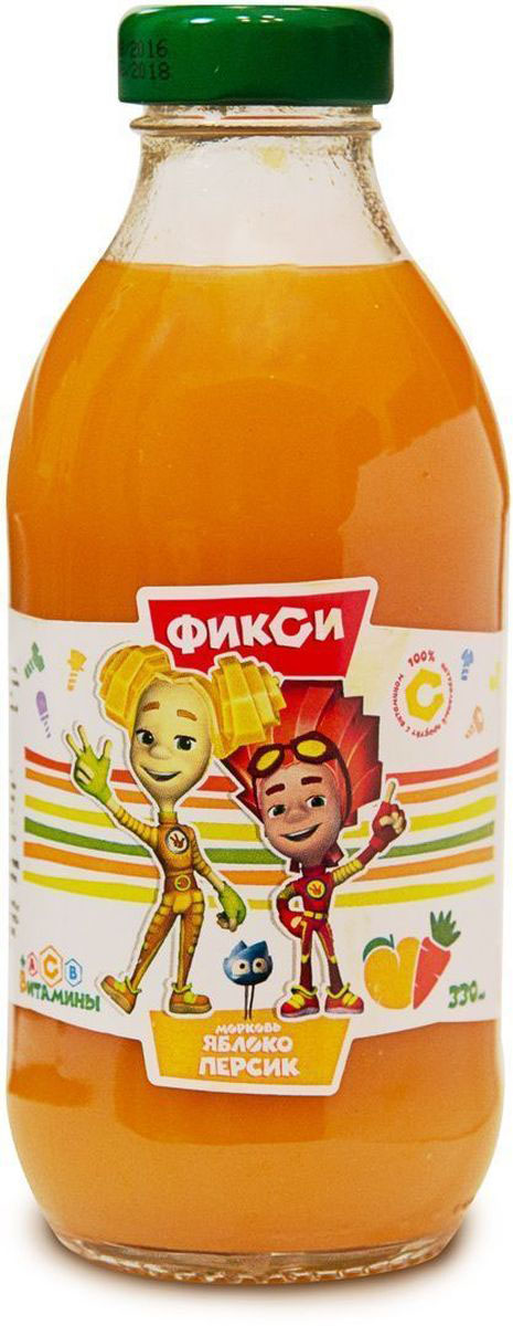 Фиксики Морковь Яблоко Персик нектар детский, 0,33 л0006 Фиксики Морковь Яблоко Персик нектар детский, 0,33 л0006Нектар морковь яблоко персик с мякотью гомогенизированный ГОСТ 32100-2013. Минимальная объемная доля пюре 50%. Изготовлен из концентрированного пюре.