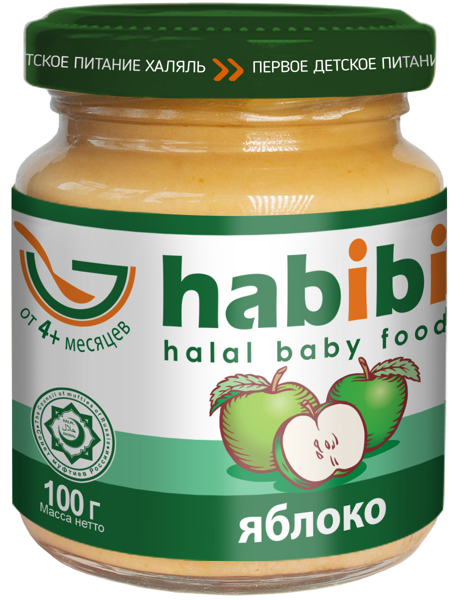 Habibi пюре яблоко без сахара, 100 г4610015300017 Habibi пюре яблоко без сахара, 100 г4610015300017Пюре детское ЯБЛОКО рекомендуется для детей старше 4 месяцев. Продукт детского питания для детей раннего возраста, продукт прикорма, пюре фруктовое, гомогенизированное, стерилизованное.