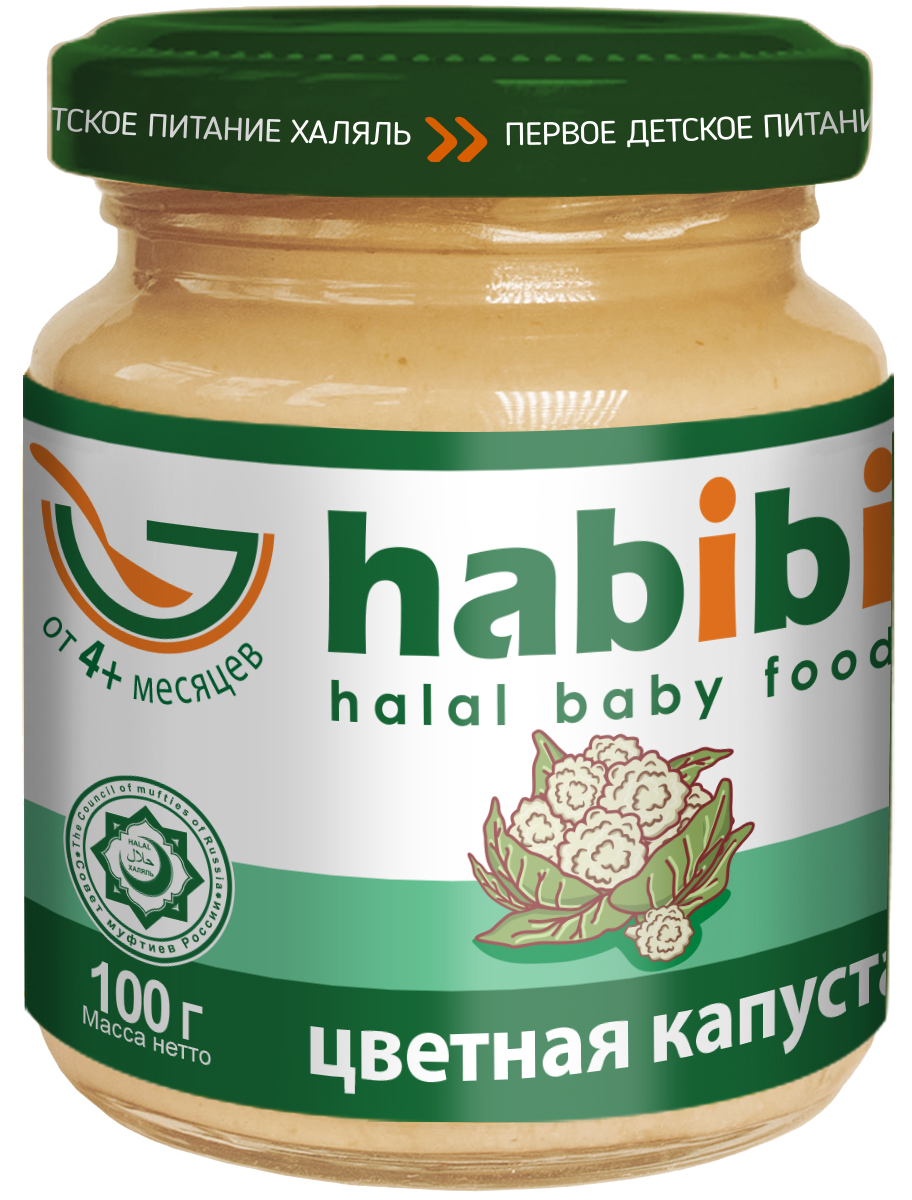 Нabibi пюре цветная капуста, 100 г4610015300093 Нabibi пюре цветная капуста, 100 г4610015300093Пюре детское ЦВЕТНАЯ КАПУСТА рекомендуется для детей старше 4 месяцев. Продукт детского питания для детей раннего возраста, продукт прикорма, пюре овощное, гомогенизированное, стерилизованное.
