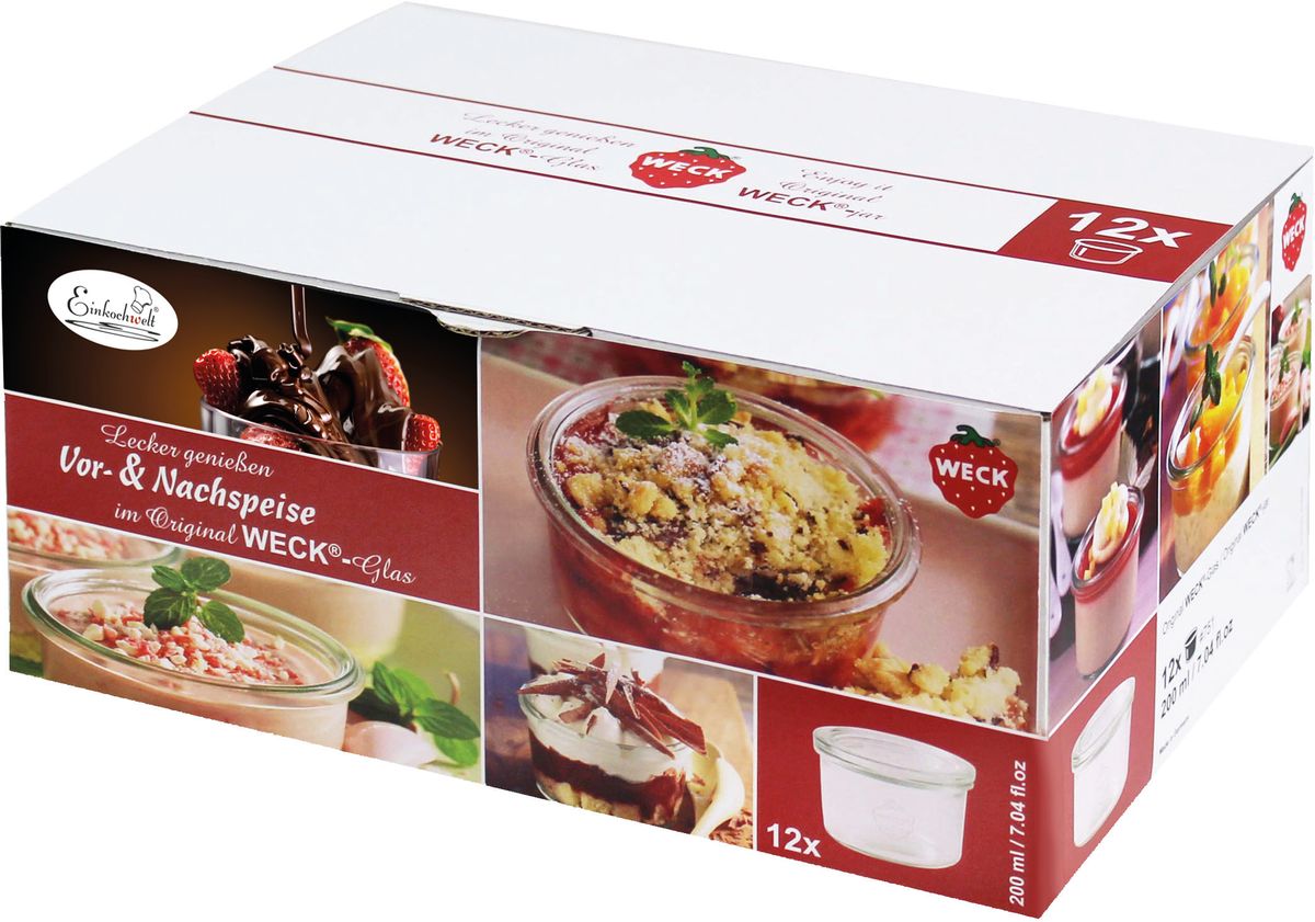 Набор банок для сыпучих продуктов Einkochwelt Twist, со стеклянными крышками, 200 мл, 12 шт348115 Набор банок для сыпучих продуктов Einkochwelt Twist, со стеклянными крышками, 200 мл, 12 шт348115Набор состоит из двенадцати стеклянных банок объемом 200 мл со стеклянной крышкой, они предназначены для консервирования продуктов по особой технологии. Заполните банку на 2 см ниже кромки. Закрепите резиновое кольцо с внутренней стороны крышки. Переверните крышку кольцом вниз и поверните крышку. Закрепите крышку двумя зажимами. При стерилизации банка должна быть полностью погружена в воду. Плотно прилегающее резиновое кольцо предотвращает попадание воды внутрь банки. После кипячения удалите зажимы и убедитесь, что крышка плотно закрыта. Эта банка сделана из жаропрочного стекла (выдерживает температуру до 250°С), поэтому является великолепной тарой для выпечки в стекле. Оригинальная форма банки позволит ей стать не только полезным изделием, но и украшением интерьера вашей кухни.