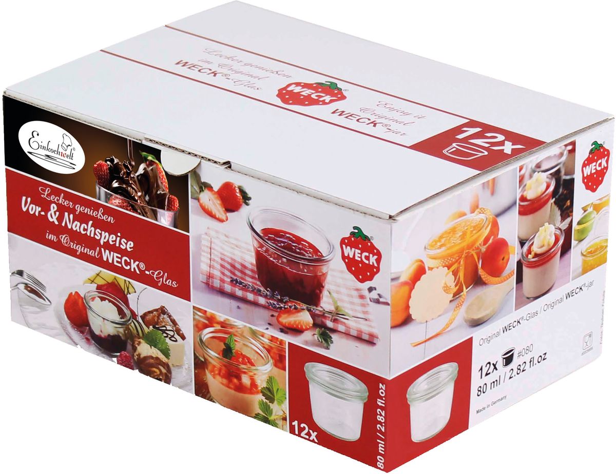 Набор банок для сыпучих продуктов Einkochwelt Twist, со стеклянными крышками, 80 мл, 12 шт348269 Набор банок для сыпучих продуктов Einkochwelt Twist, со стеклянными крышками, 80 мл, 12 шт348269Набор состоит из двенадцати стеклянных банок объемом 80 мл со стеклянной крышкой, они предназначены для консервирования продуктов по особой технологии. Заполните банку на 2 см ниже кромки. Закрепите резиновое кольцо с внутренней стороны крышки. Переверните крышку кольцом вниз и поверните крышку. Закрепите крышку двумя зажимами. При стерилизации банка должна быть полностью погружена в воду. Плотно прилегающее резиновое кольцо предотвращает попадание воды внутрь банки. После кипячения удалите зажимы и убедитесь, что крышка плотно закрыта. Эта банка сделана из жаропрочного стекла (выдерживает температуру до 250°С), поэтому является великолепной тарой для выпечки в стекле. Оригинальная форма банки позволит ей стать не только полезным изделием, но и украшением интерьера вашей кухни.