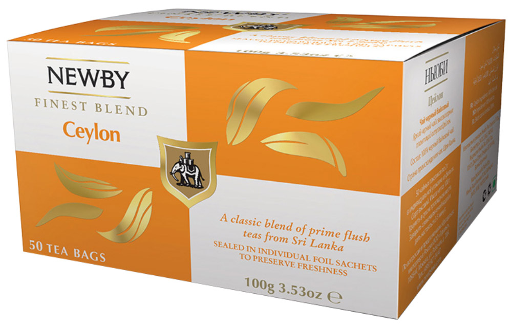 Newby Ceylon чай черный в пакетиках, 50 шт766031304561 Newby Ceylon чай черный в пакетиках, 50 шт766031304561Чай с высокогорных плантаций Острова пряностей Шри-Ланки. Яркая чашка чая с живым пряным послевкусием. Вкусовые характеристики: Цвет: ярко-янтарный. Аромат: пряный, с нотками лимона. Вкус: с цитрусовым оттенком. Послевкусие: пряное. Способ приготовления: Заварить свежекипяченой водой и дать настояться 3-5 минут.