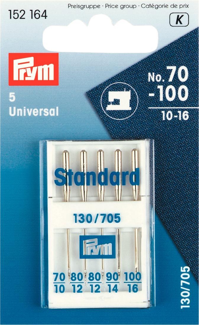 Набор игл для швейных машин Prym, №70-100, 5 шт152164 Набор игл для швейных машин Prym, №70-100, 5 шт152164Иглы для швейных машин 130/705 Н, с плоской колбой, №70, №80-2шт, №90, №100; 5шт в пенале на блистере.