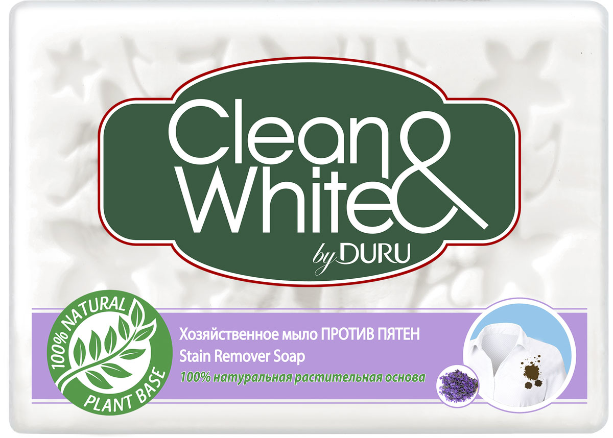 Duru Clean&White Хозяйственное Мыло Пр.пят.125г80003277452 Duru Clean&White Хозяйственное Мыло Пр.пят.125г80003277452Хозяйственное мыло Duru подходит для любого использования: от стирки до личной гигиены. Это мыло можно использовать как в холодной, так и в горячей воде, оно не вызывает аллергии,а благодаря содержанию глицерина и смягчающими компонентами, обеспечивает коже дополнительный уход.. Белоснежного цвета,с легким приятным запахом. Гипоаллергенное.