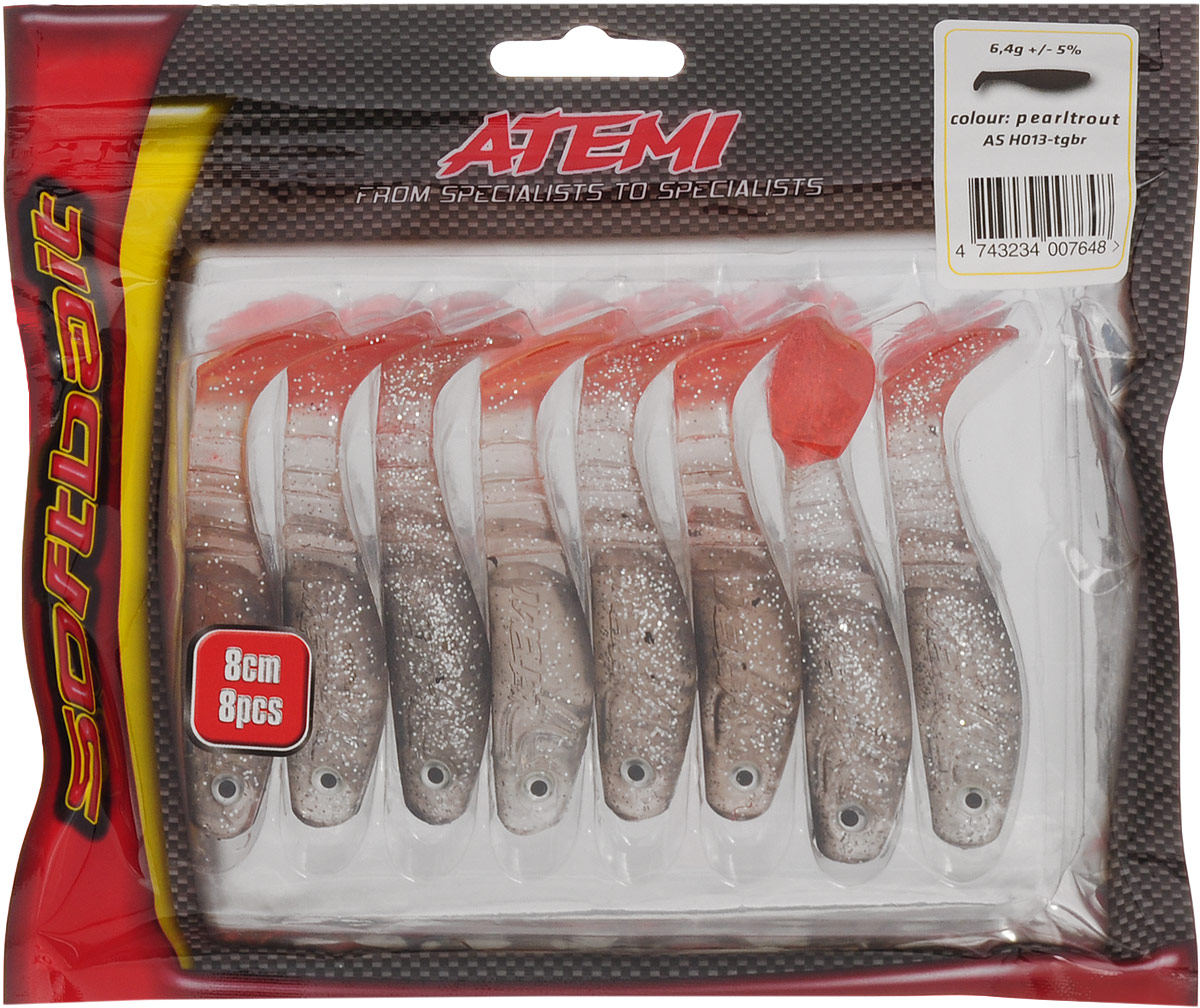 Риппер Atemi, цвет: Pearltrout, длина 8 см, 8 штASH013-TGBR Риппер Atemi, цвет: Pearltrout, длина 8 см, 8 штASH013-TGBRРиппер Atemi 8,0см цвет: PEARLTROUT Atemi Приманка риппер Atemi 8,0см цвет: PEARLTROUT Atemiактивная модель, имеет классическую форму, предназначена для ловли судака, щуки, окуня и других хищных рыб. Модель выполнена из силикона. Приманка визуально стимулирует хищный инстинкт поедателей рыб и толкает их совершать атаки. Такая приманка позволит повысить ваш улов . Активная приманка классической формы для ловли судака, щуки, окуня и других хищных рыб. Материал: силикон. Размер: 8,0 см. Количество штук в упаковке: 8.