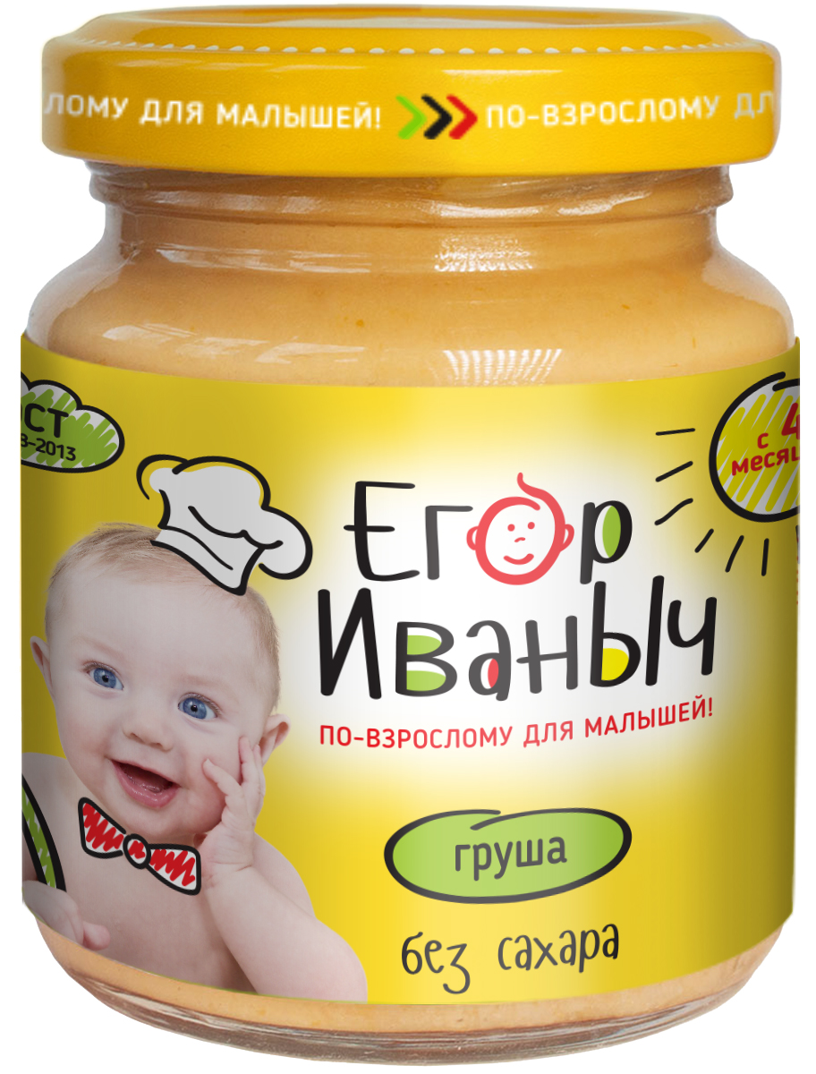 Егор Иваныч пюре груша без сахара, 100 г610015300246 Егор Иваныч пюре груша без сахара, 100 г610015300246Пюре детское ГРУША рекомендуется детям старше 4 месяцев. Продукт детского питания для детей раннего возраста, продукт прикорма, пюре фруктовое, гомогенизированное, стерилизованное.