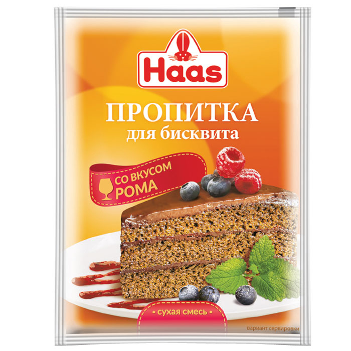 Haas пропитка для бисквита со вкусом рома, 80 г240088 Haas пропитка для бисквита со вкусом рома, 80 г240088Пропитка для бисквита Haas сделает вашу выпечку не только более мягкой и нежной, но и придаст ей изысканный аромат и вкус. Идеально подойдет для пропитки различных тортов, пирожных, кексов, рулетов, традиционной ромовой бабы.
