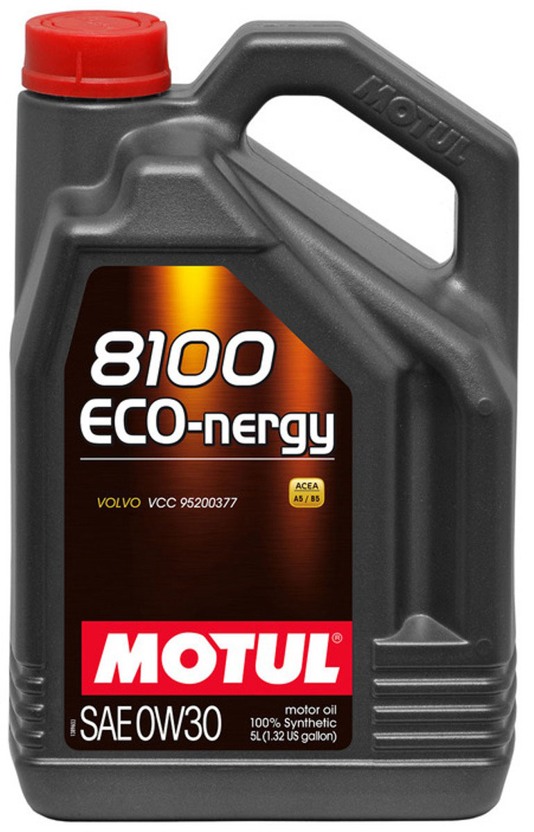 Масло моторное Motul 8100 Eco-Nergy, синтетическое, 0W-30, 5 л102794 Масло моторное Motul 8100 Eco-Nergy, синтетическое, 0W-30, 5 л102794100% синтетическое моторное масло для бензиновых и дизельных двигателей. Энергосберегающее. Энергосберегающее 100% синтетическое моторное масло специально разработано для мощных современных бензиновых и дизельных двигателей автомобилей, в том числе с непосредственным впрыском, для которых предусмотрено использование масел с низкой высокотемпературной вязкостью в условиях высоких скоростей сдвига (HTHS). Предназначено для всех современных бензиновых и дизельных двигателей, для которых предписаны масла Fuel Economy (ACEA A1/B1 и А5/В5), совместимо с системами нейтрализации отработавших газов. ACEA Стандарты: ACEA A5/B5 API Стандарты: API SL/CF Одобрения: VOLVO VCC 95200377