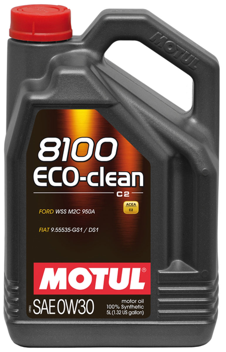 Масло моторное Motul 8100 Eco-Clean, синтетическое, 0W-30, 4 л102889 Масло моторное Motul 8100 Eco-Clean, синтетическое, 0W-30, 4 л102889Моторное масло для бензиновых и дизельных двигателей. 100% синтетическое. Высокотехнологичное 100% синтетическое энергосберегающее моторное масло. Специально разработано для автопроизводителей, требующих масла с низким трением, низкой высокотемпературной вязкостью (HTHS менее 3,5 мПа.с), сниженным содержанием сульфатной золы (?0,8%), фосфора (0.07%-0.09%), серы (?0.3%) - Mid SAPS. Применяется для автомобилей последнего поколения, оснащенных бензиновыми и дизельными двигателями, в том числе с непосредственным впрыском, отвечающих требованиям стандартов Евро IV и Евро V, требующих использования в них энергосберегающих масел стандарта ACEA C2. Совместимо с каталитическими конвертерами и сажевыми фильтрами (DPF) системы очистки выхлопных газов. ACEA Стандарты: ACEA C2 API Стандарты: API PERFORMANCE SN Одобрения: FORD WSS M2C 950A; FIAT 9.55535-GS1/DS1