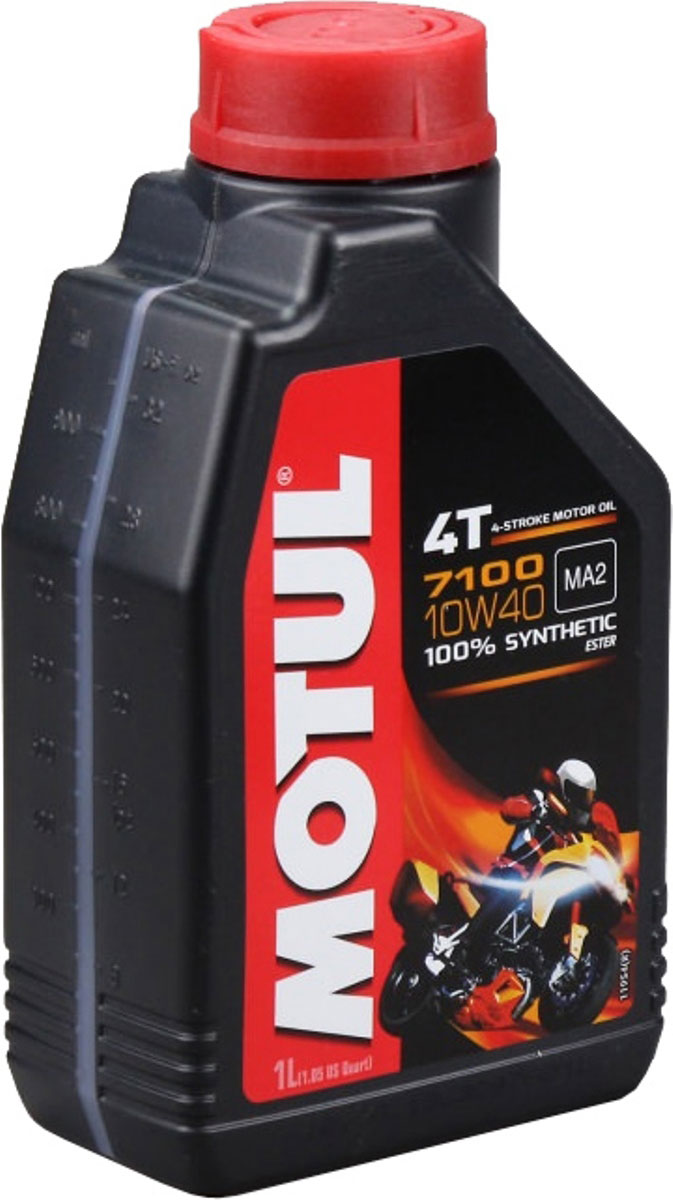 Масло моторное Motul 7100 4T, синтетическое, 10W-40, 1 л104091 Масло моторное Motul 7100 4T, синтетическое, 10W-40, 1 л104091100% синтетическое моторное масло для 4-х тактных мотоциклов. Создано по технологии сложных эфиров (эстеров). Соответствует требованиям производителей мотоциклов. Превосходная стойкость масляной пленки обеспечивает защиту двигателя и коробки переключения передач, а также плавное переключение. Соответствует требованиям JASO MA2, что обеспечивает четкость работы сцепления в масляной ванне. Совместимо с системами нейтрализации отработавших газов. API Стандарты: API SG/SH/SJ/SL/SM/SN JASO Стандарты: JASO MA2 M033MOT117