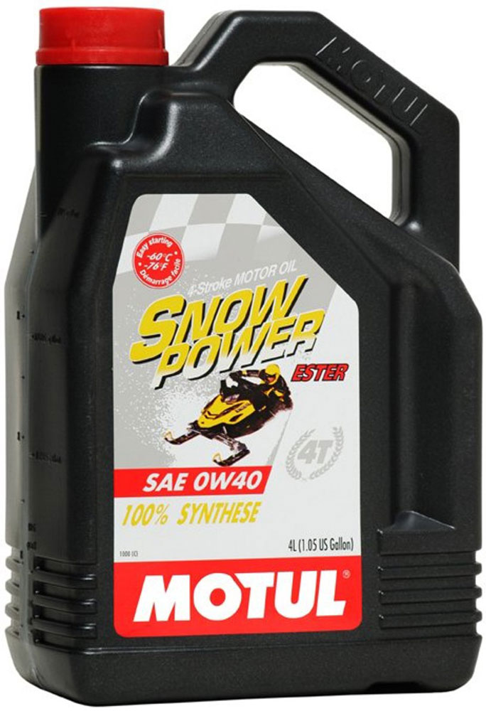 Масло моторное Motul Snowpower 4T, синтетическое, 0W-40, 4 л105892 Масло моторное Motul Snowpower 4T, синтетическое, 0W-40, 4 л105892Моторное масло для 4-х тактных двигателей. 100% синтетика, технология сложных эфиров. Специально разработано для снегоходов с мощным 4-х тактным двигателем: Yamaha, Skidoo, Artic Cat, Lynx. Специально рекомендовано для спортивного использования. Совместимо со всеми типами горючего, c содержанием свинца и без, зимнего горючего и выхлопных систем с катализатором или без. API Стандарты: API SL