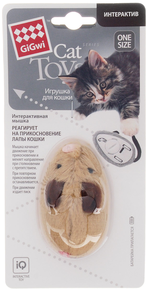 Игрушка для кошек GiGwi Интерактивная мышка, длина 8,5 см75240 Игрушка для кошек GiGwi Интерактивная мышка, длина 8,5 см75240Игрушка для кошек GiGwi Интерактивная мышка создана для пробуждения в кошке охотничьего инстинкта. Игрушка изготовлена из пластика и обтянута мягкой тканью. Мышка начинает движение при прикосновении и меняет направление при столкновении с препятствием. При повторном прикосновении останавливается. При движении издает писк. Для включения и выключения используйте выключатель, расположенный снизу. Рекомендуется использовать игрушку на ровной поверхности. Игрушка работает от батарейки типа cr2450 (входит в комплект). С игрушкой GiGwi Интерактивная мышка вашей кошке не придется скучать. Размеры игрушки (без учета хвоста): 85 х 5 х 3,5 см.