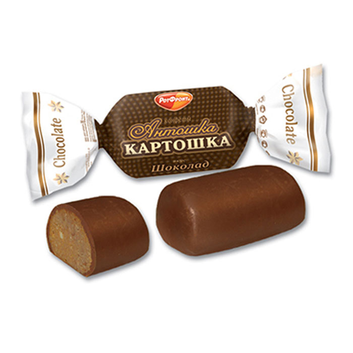 Рот Фронт Антошка картошка конфеты вкус шоколад, 250 г (Тамбов)РФ12238 Рот Фронт Антошка картошка конфеты вкус шоколад, 250 г (Тамбов)РФ12238Пралиновые конфеты по мотивам пирожного Картошка.