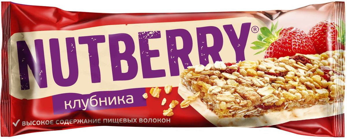 Nutberry глазированный батончик из сухофруктов мюсли клубничный, 30 г4620000678533 Nutberry глазированный батончик из сухофруктов мюсли клубничный, 30 г4620000678533Сладкая клубника с йогуртовой глазурью – летнее великолепие в батончике мюсли Nutberry. Натуральные сухофрукты, пшеничные, рисовые и овсяные хлопья – источники энергии на каждый день.