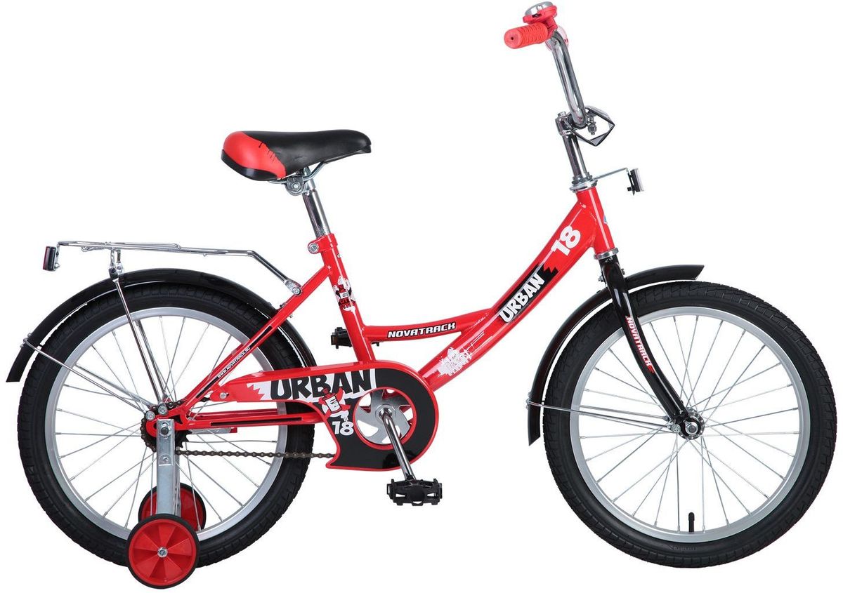 Велосипед детский Novatrack Urban, цвет: красный, 18183URBAN.RD6 Велосипед детский Novatrack Urban, цвет: красный, 18183URBAN.RD6Велосипед Novatrack Urban c 18-дюймовыми колесами это надежный велосипед для ребят 6-9 лет. Высокое качество сборки гарантирует, что велосипед прослужит долго, даже если ваш ребенок будет гонять на нем ежедневно по несколько часов подряд. Велосипед оснащен защитой цепи, которая не позволит ногам и одежде попасть в мезанизм. Велосипед оборудован багажником обязательным атрибутом любого детского велосипеда. Для безопасности установлено целых 4 светоотражателя задний, передний и по одному на каждом из основных колес. Колеса закрыты крыльями, которые защитят ребенка от грязи и брызг. А ножной тормоз позволит быстро остановиться, в случае необходимости.