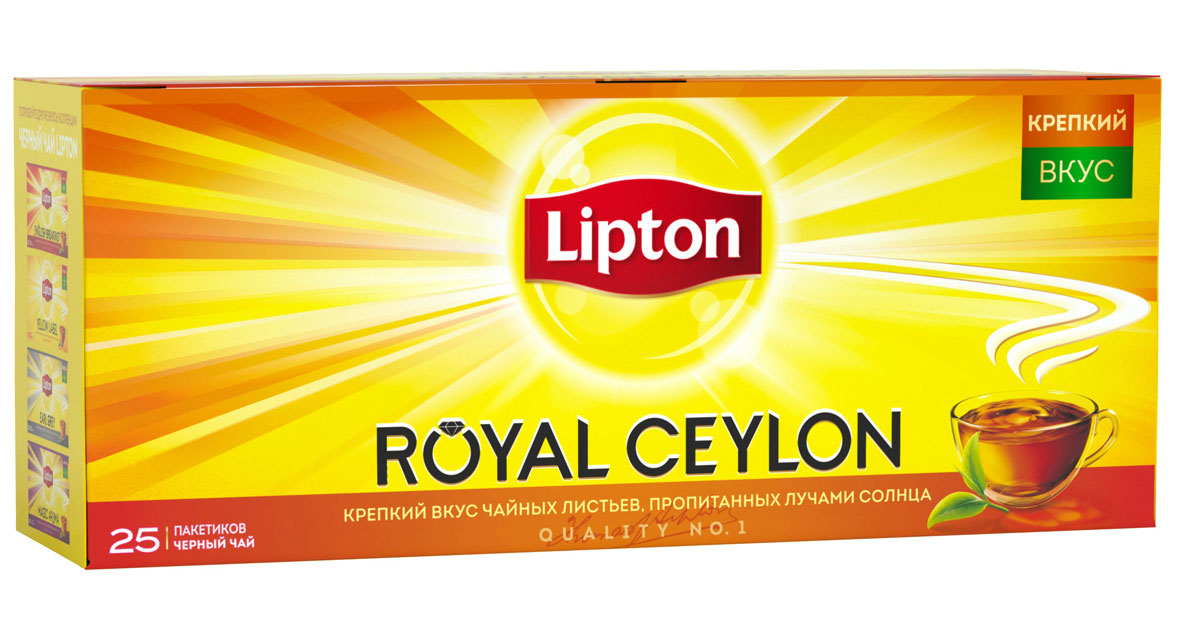 Lipton Черный чай Royal Ceylon 25 шт21071821 Lipton Черный чай Royal Ceylon 25 шт21071821Lipton Royal Ceylon - черный байховый чай с соком чайных листьев. Поклонникам цейлонского чая придется по душе умеренно крепкий черный чай с богатым, ярким, насыщенным вкусом и ароматом. Чай Royal Ceylon станет идеальным завершением обеденного перерыва или ланча, подарив вам импульс к грандиозным свершениям. Это высококачественный цейлонский чай, который станет вашим компаньоном в каждом важном деле, требующем ясности мысли, бодрости духа и тела.
