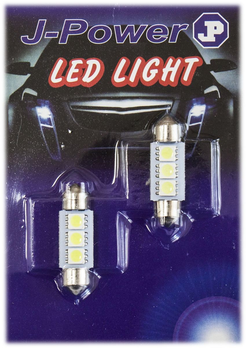 Автолампа светодиодная Jpower, 2 шт. SJ-3SMD-5050-36MM-CANBUSSJ-3SMD-5050-36MM-CANBUS Автолампа светодиодная Jpower, 2 шт. SJ-3SMD-5050-36MM-CANBUSSJ-3SMD-5050-36MM-CANBUSАвтомобильная светодиодная лампа c цоколем C5W. Длина 36мм с обманкой CanBus.Чаще всегоиспользуется для подсветки салона автомобиля и номерного знака.