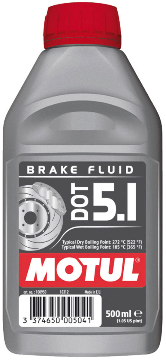 Жидкость тормозная Motul DOT 5.1 BF, 500 мл100950 Жидкость тормозная Motul DOT 5.1 BF, 500 мл100950Жидкость длительного использования для гидравлических тормозных приводов и сцеплений. 100% синтетика, DOT 5.1 (без силикона). Для всех систем гидравлических тормозных приводов и сцеплений, в которых рекомендовано применение жидкостей DOT 3, DOT 4, DOT 5.1. Жидкость специально разработана для работы с антиблокировочной системой тормозов (ABS). Одобрения: FMVSS 116 DOT 5.1 NON SILICONE BASE, DOT 4 et DOT 3; SAE J 1703; ISO 4925 (5.1, 4 et 3)