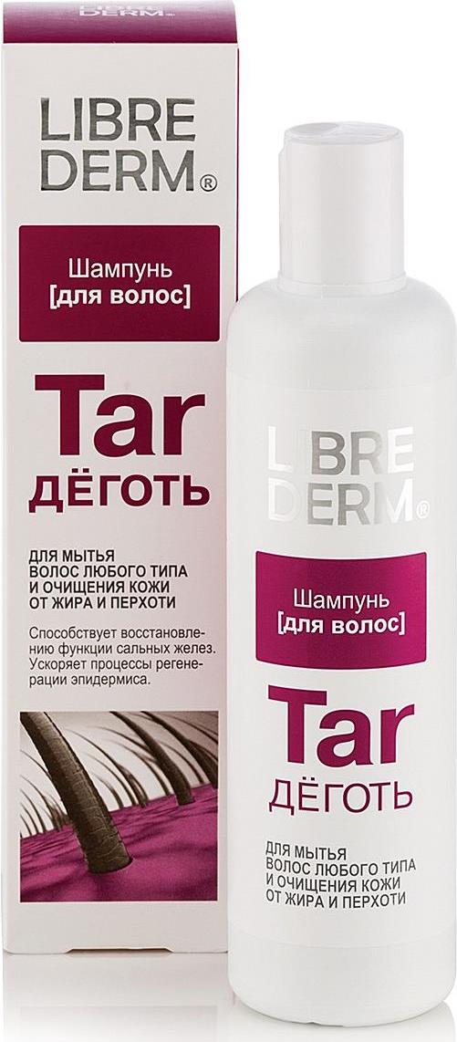 Librederm Шампунь Деготь 250 мл5645 Librederm Шампунь Деготь 250 мл5645Предназначен для мытья волос любого типа и очищения кожи от жира и перхоти - Способствует восстановлению функции сальных желез - Ускоряет процесс регенерации эпидермиса - Не содержит искусственных отдушек, красителей и парабенов