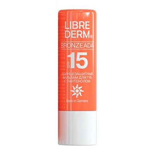 Librederm Bronzeada бальзам для губ с пантенолом солнцезащитный SPF 15, 4 г116000 Librederm Bronzeada бальзам для губ с пантенолом солнцезащитный SPF 15, 4 г116000Увлажняет, смягчает, ускоряет процессы регенерации кожи губ, устраняя сухость и шелушение обеспечивает эффективную защиту от обветривания и солнечных лучей, содержит солнцезащитный фильтр SPF 15