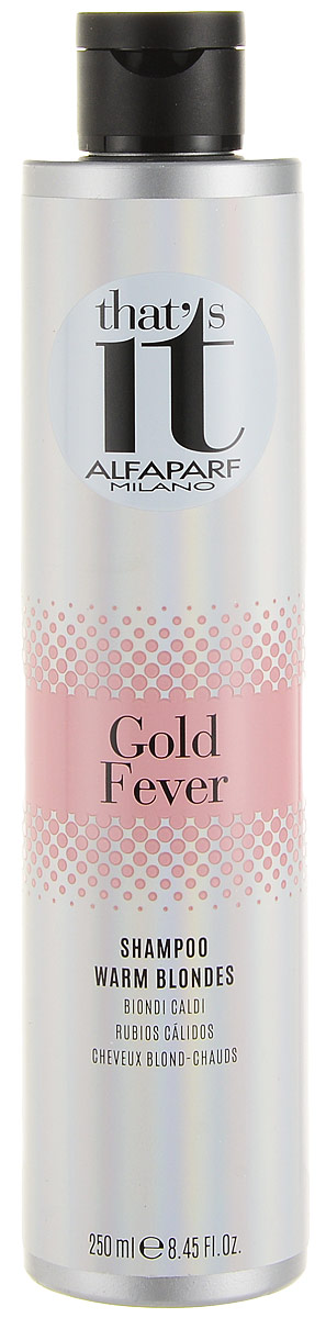 Alfaparf Thats it Gold Fever Shampoo Шампунь тонирующий в теплые оттенки цвета блонд, 250 мл13177 Alfaparf Thats it Gold Fever Shampoo Шампунь тонирующий в теплые оттенки цвета блонд, 250 мл13177Тонирующий шампунь дарит новую жизнь и сияние как натуральным, так и окрашенным светлым волосам теплых оттенков. Объем: 250 мл