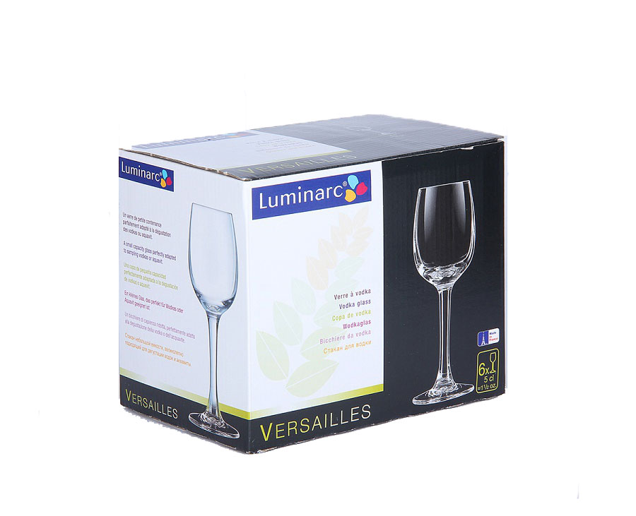 Набор рюмок Luminarc Versalles, 50 мл, 6 штG1649 Набор рюмок Luminarc Versalles, 50 мл, 6 штG1649Набор Luminarc Versalles состоит из 6 рюмок на длинных тонких ножках, изготовленных из высококачественного стекла. Изделия оформлены в классическом стиле. Можно мыть в посудомоечной машине.